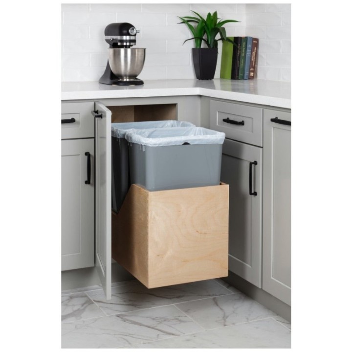 Wood Bottom-Mount Soft-close Trashcan Rollout for Hinged Doors