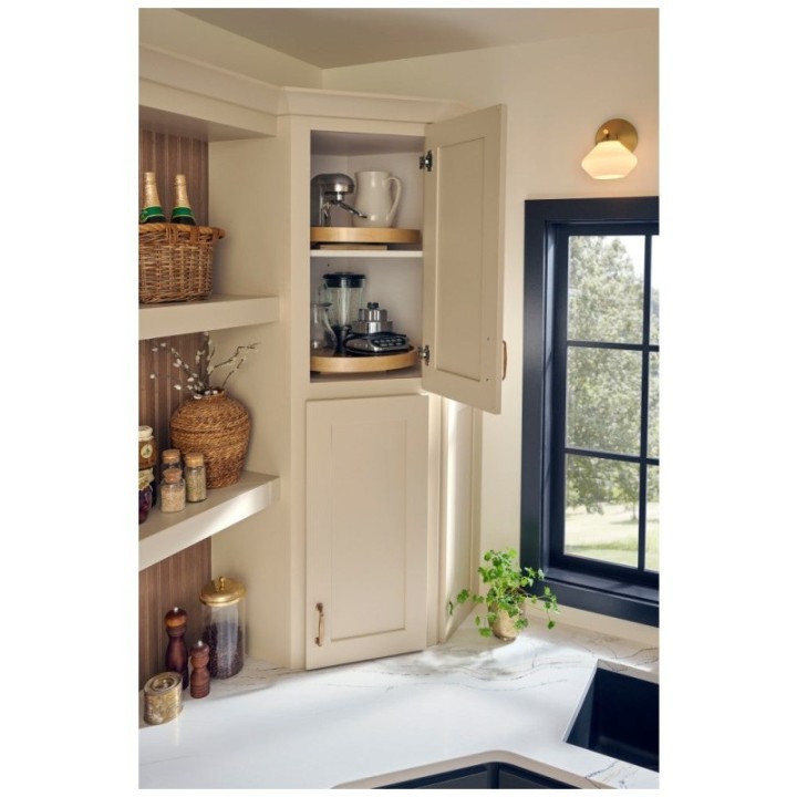 Banded Wood Lazy Susan Shelf with Swivel