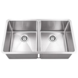 32" L x 19" W x 10" D Undermount 16 Gauge Handmade Stainless Steel 50/50 Double Bowl Sink