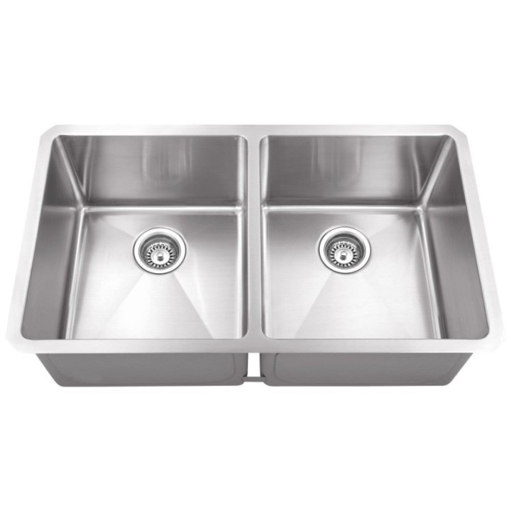 32" L x 19" W x 10" D Undermount 16 Gauge Handmade Stainless Steel 50/50 Double Bowl Sink
