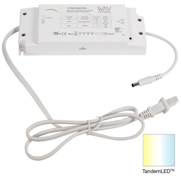 60-Watt WAV SMART CONTROL™ 12V Single-White/Tunable-White Smart Receiver/Power Supply  Zigbee Technology