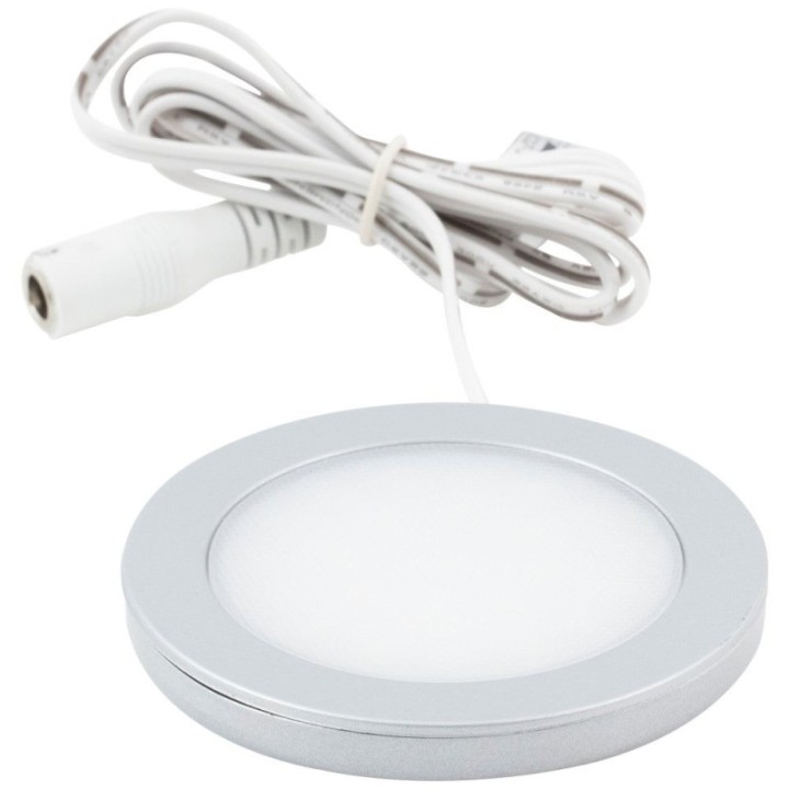 190 Lumens/Fixture 12-Volt Ultra-Thin Puck Light  Single-White  Satin Nickel