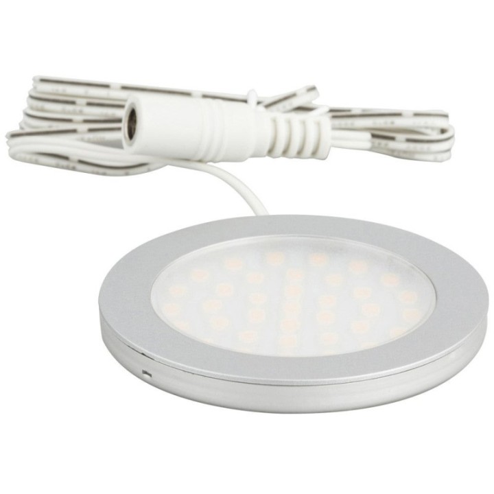 190 Lumens/Fixture 12-volt Standard Output Ultra-Thin Series Puck Light  Single-White  Satin Nickel