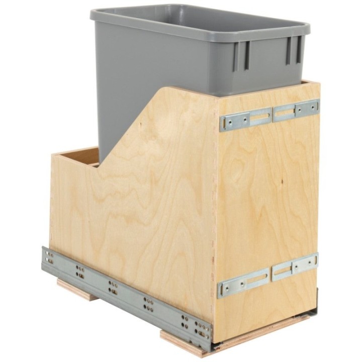 Pallet of 12 Single 35 Quart Wood Bottom-Mount Soft-close Vanity Trashcan Rollout for Door Mounting  Includes One Can