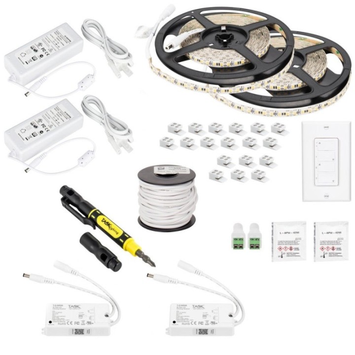 32 Ft.. 225 Lumens/Ft. 12-volt Standard Output Duo Wireless Controller Tape Light Kit  2 Zone 2 Area  Single-White