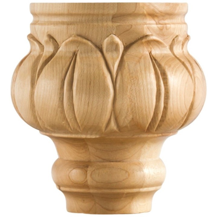 4-1/2" W x 4-1/2" D x 4-1/2" H Carved Leaf Bun Foot