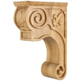 3-3/8" W x 8" D x 11-3/4" H Scrolled Fleur-de-lis Corbel