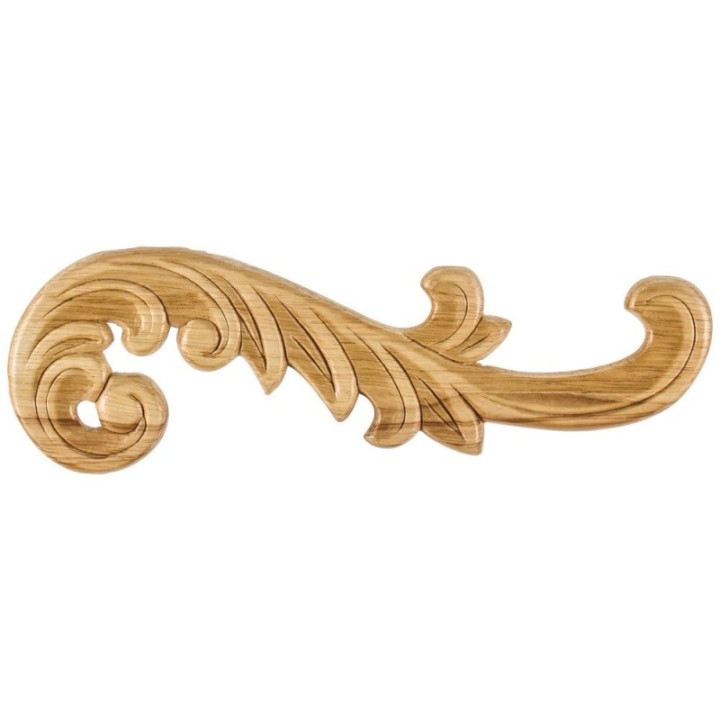 10-1/2" W x 5/16" D x 3-1/4" H Right Curved Pressed Rubberwood Acanthus Appliqué